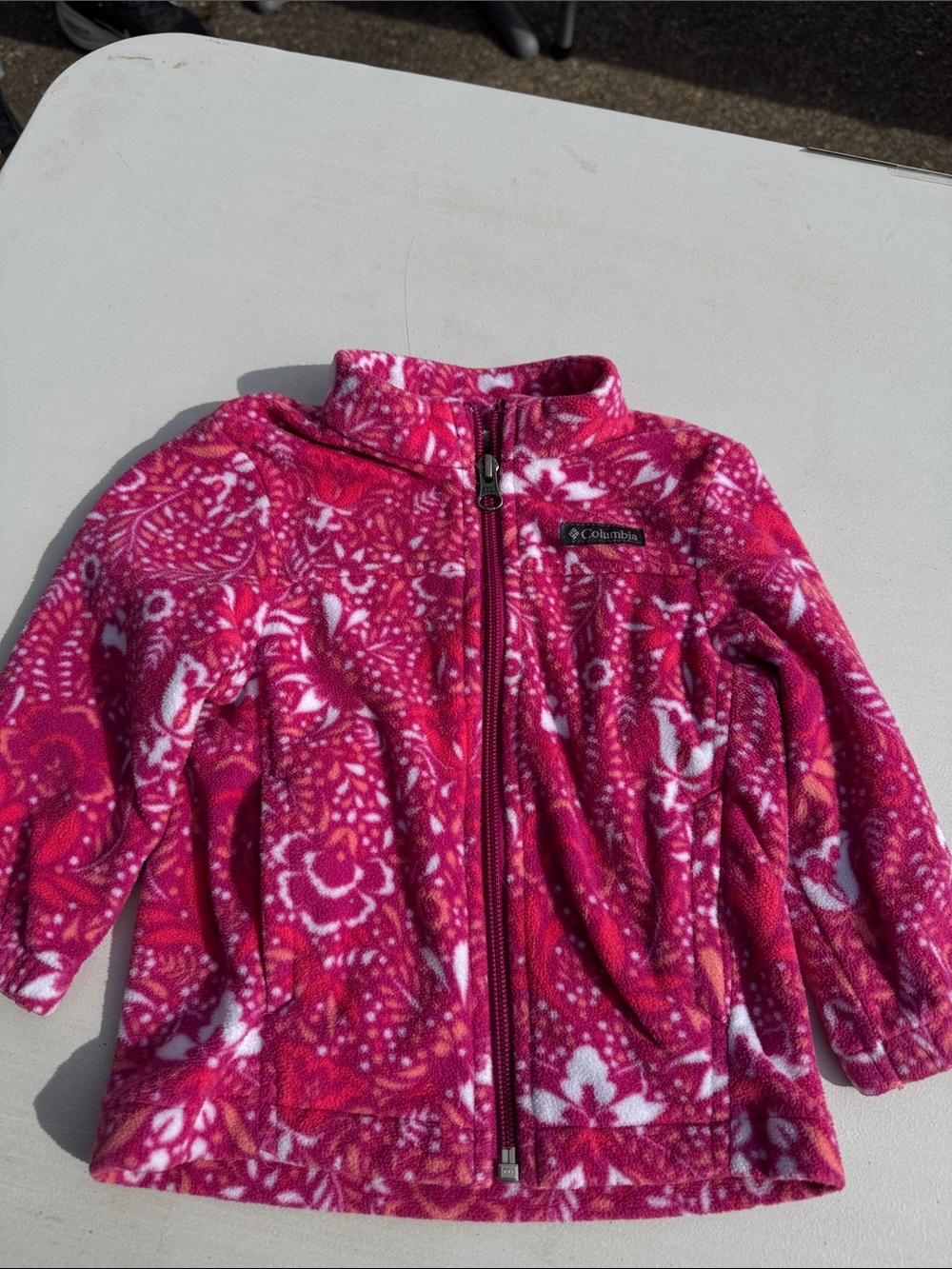 Columbia Pink and White Patterned Girls' Fleece Jacket
